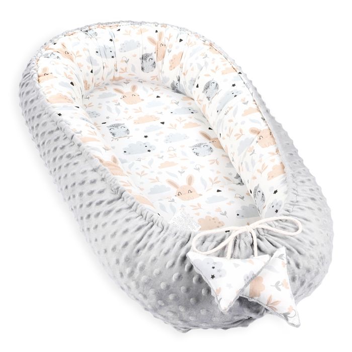 Réducteur Lit Bébé 90x50 cm - Matelas Cocoon Cale Bebe pour Lit Baby Nest Coton avec Minky Gris avec Coton Gris-blanc