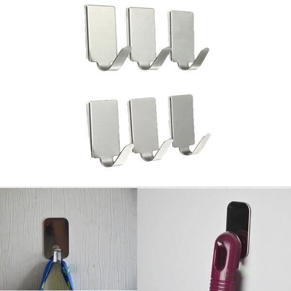 6 Patère Mural Inox Porte Manteau Serviette Accroche Vêtement Adhésif Meg06628