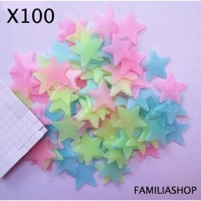 Lot 100 étoiles phosphorescentes multicolores coumineuse nuit déco chambre enfant co61163