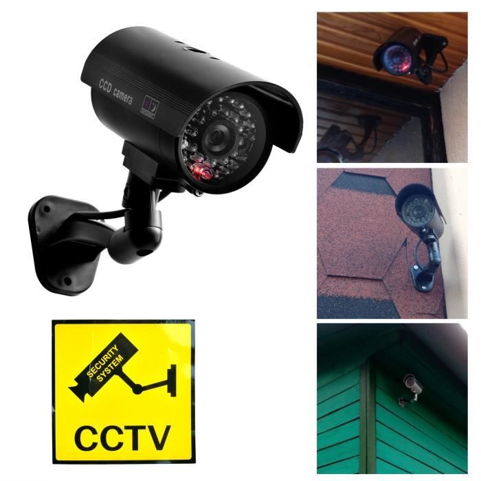 Fausse caméra factice de vidéosurveillance de sécurité de surveillance avec la lumière de LED extérieure imperméable Noir