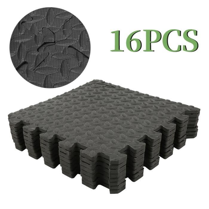 YMY Lot De 16 Dalles Carrées De Protection En Plastique + 20 Bandes Latérales À Angle Droit Tapis De Sol De Gym Sport Loisirs 30*30c