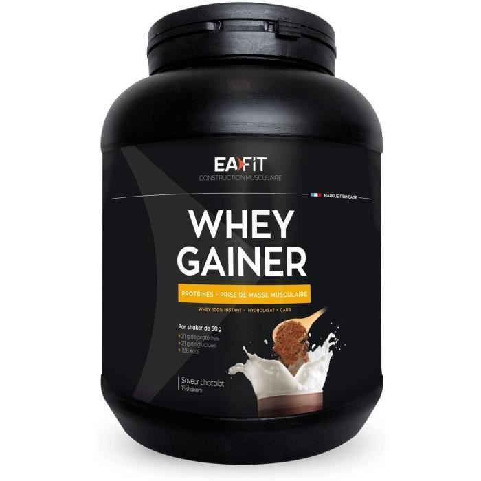 EAFIT WHEY GAINER 750g Chocolat Protéines musculation Whey Prise de masse musculaire optimale Apport calorique -Vitamines Minér 123