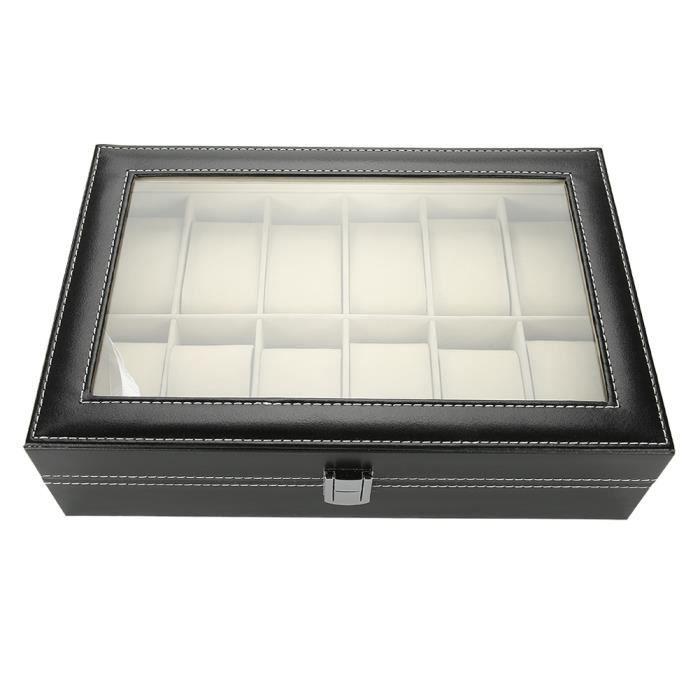 Garosa Boîte de rangement de montre 12 grilles en cuir PU montre vitrine boîte de rangement organisateur montre bijoux présentoir