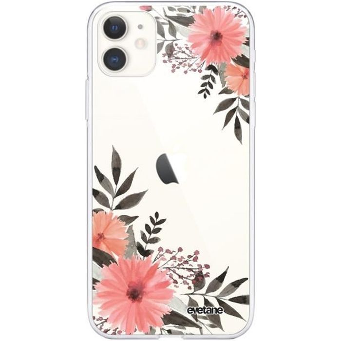Coque pour iPhone 11 360 intégrale transparente Fleurs roses Tendance Evetane.