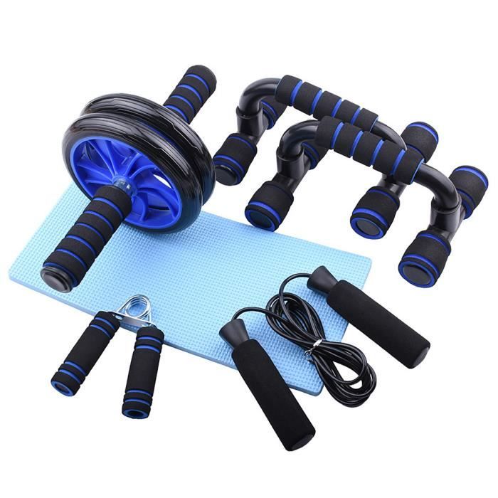 6 PCS Home Gym Fitness Set Abdominal Roller Wheel Push up Bars Main Gripper Jump Rope Genou Pad Pack Kit-672