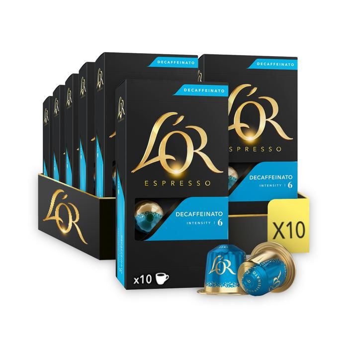 L'Or Espresso Café - 100 Capsules Decaffeinato Intensité 6 - Compatibles Nespresso®* - Lot de 10 x 10