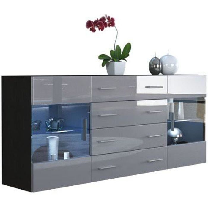 Buffet design noir mat et gris laqué avec led