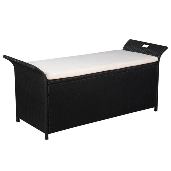 Magnifique Economique Banc de rangement Résine tressée 138x50x60 cm Noir -Blanc crème