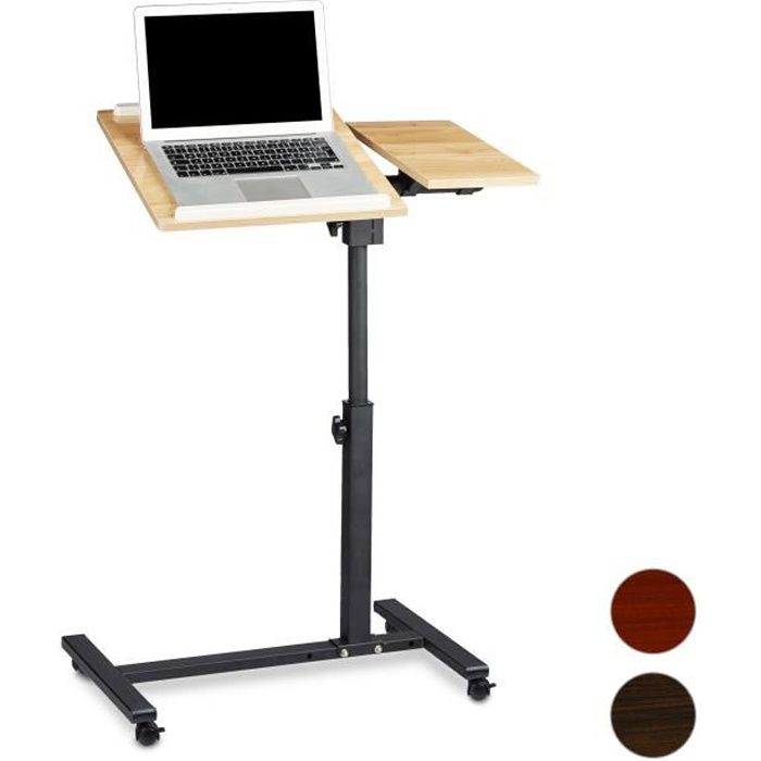Relaxdays Table ordinateur portable hauteur réglable XL HxlxP: 95 x 60 x 40 cm bois support laptop netbook avec 4 roulettes