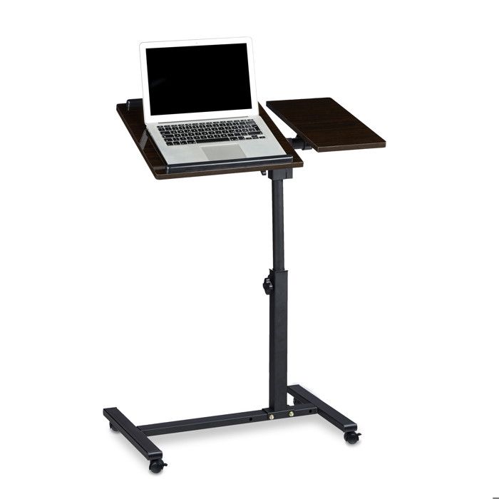 Relaxdays Table ordinateur portable hauteur réglable XL HxlxP: 95 x 60 x 40 cm bois support laptop netbook avec 4 roulettes
