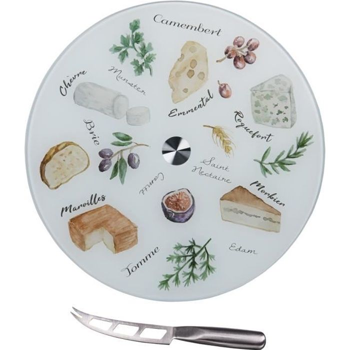 Plateau à fromage tournant + couteau - Table Passion Blanc
