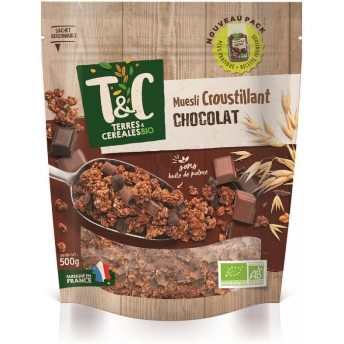 TERRES ET CEREALES - Muesli Croustillant Au Chocolat Bio 500G - Lot De 3