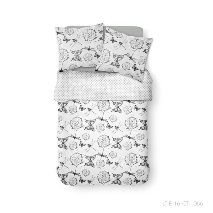 TODAY Parure de lit 2 personnes 240X260 Coton imprime blanc Floral SUNSHINE TODAY