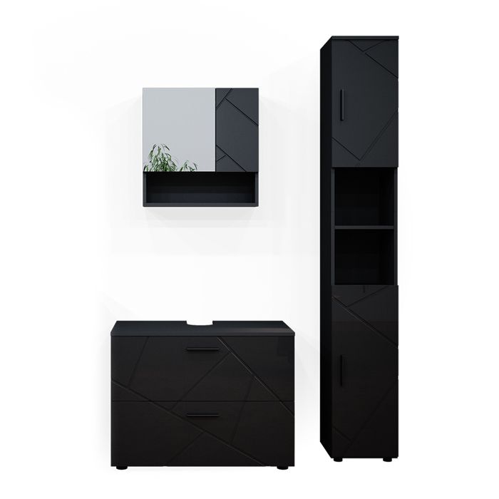 Meuble Salle De Bain Rangement Armoire D'Angle Salle De Bain VICCO Irma - 33x81cm - 3 Étages Réglables - Anthracite/Artisan Rangement Salle Bains étagères