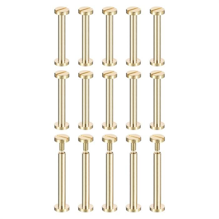 MABAHON Chicago Lot De 100 Vis De Reliure à Tête Plate – Diamètre Colonne 5 Mm, Hauteurs 4/6/8/10/12 Mm, Acier Carbone, Pour Cuir Et Sacs DIY