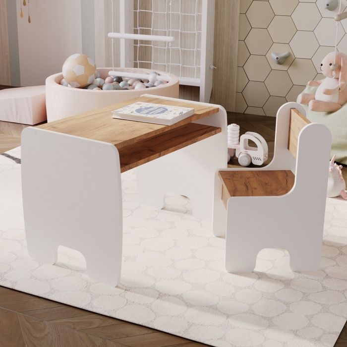 Ensemble de Table et Chaise pour Enfants TIMI - blanc/chêne