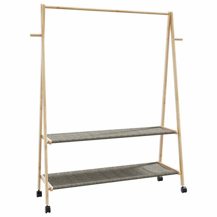 vidaXL Porte-vêtements et étagères roulettes 132x455x1555cm bambou porte-manteau porte-manteau avec étagère 4008913