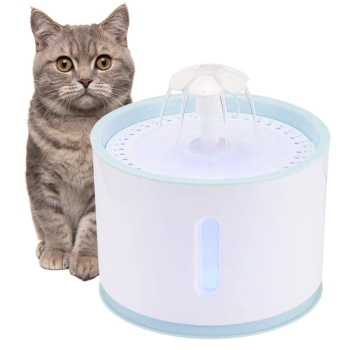 Meilleurs prix pour Fontaine à Eau 2.4L pour Chat et Chien – Pompe Silencieuse, Lumière LED, Filtration Multiple, Arrêt Automatique – USB