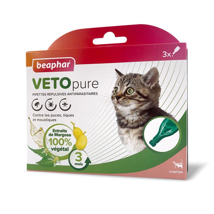 Meilleurs prix pour BEAPHAR – VETOPURE – Pipettes répulsives antiparasitaires pour Chaton – Extraits de Margosa  – 3 pipettes