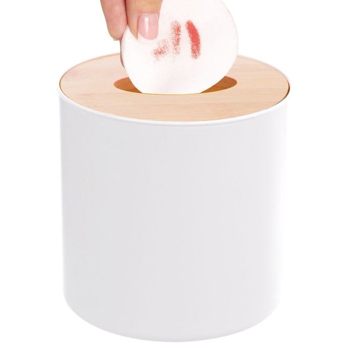 Poubelle de salle de bain - ORION - 1 5L - Blanc - Plastique et bambou - 13 5x13 5x12 5 cm - Couvercle amovible Poubelle de salle de bain - ORION - 1 5L - Blanc - Plastique et bambou - 13 5x13 5x12 5 cm - Couvercle amovible
