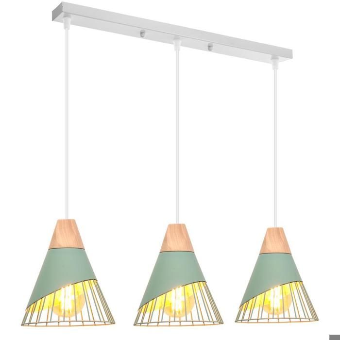 Lustre suspension - SMOTOP - 3 lampes E27 - Cage métal vert rétro - Ø25 x H30 cm