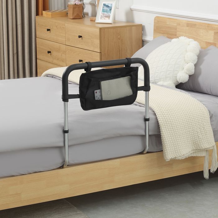 Barre dappui lit barrière sécurisée protection poignée réglable 5 hauteurs pochette rangement 87Lx515lx45-55H cm