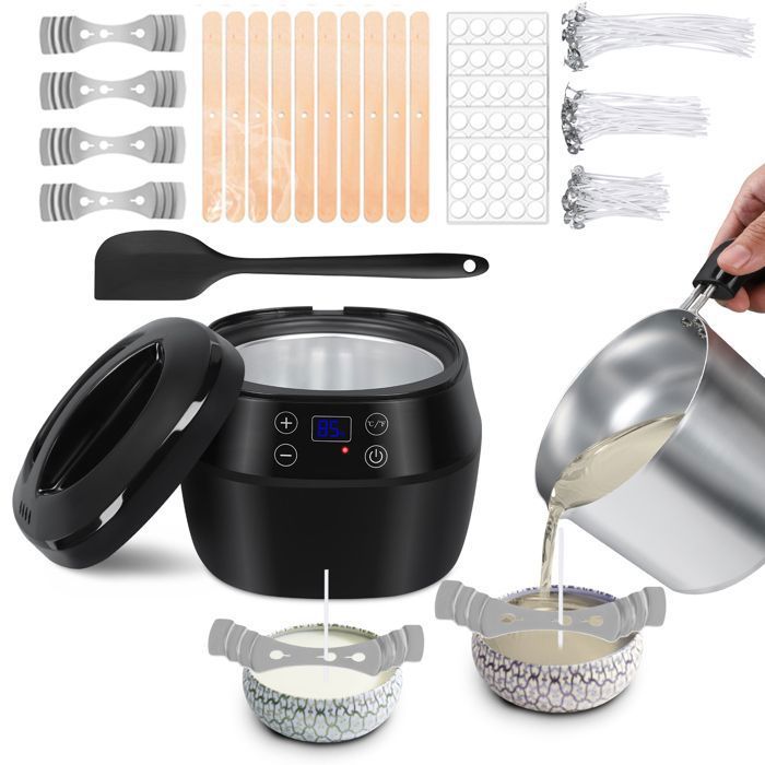 Chauffe-Cire Kit 1000ml Pot Bougies Faites Maison et Aromathérapie Chauffage Rapide en 10 Minutes