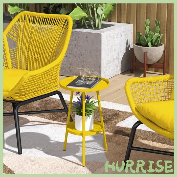 Cocosity Petite Table DAppoint Ronde À 2 Niveaux Table De Jardin Pour Terrasse Salon Balcon En Métal Ø 32 X 51 Cm Jaune