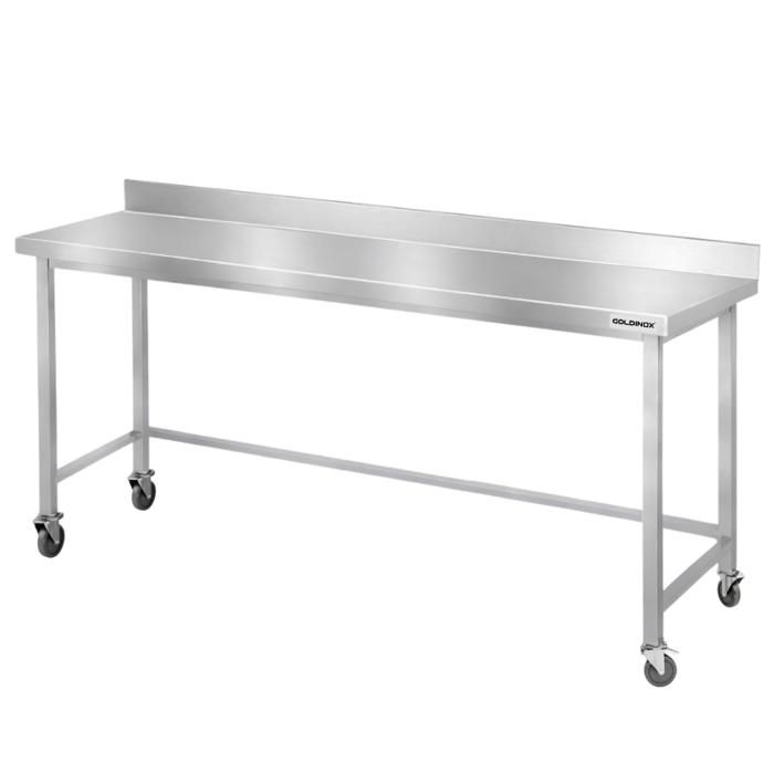 Table de travail en inox Bar 1800x700 mm avec renfort et dosseret sur roulettes PREMIUM - GOLDINOX