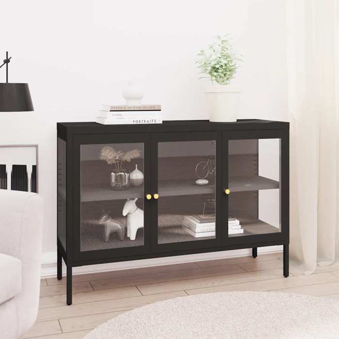 Buffet - Bahut/Commode couloir Noir Magnifique Buffet Noir 105x35x70cm Acier et verre CL2946874