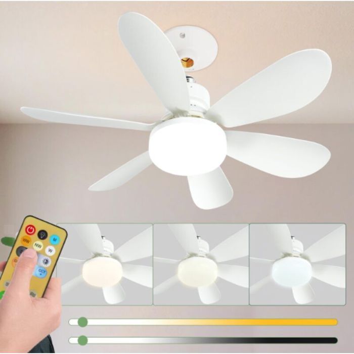 52cm Silencieux Ventilateur de Plafond avec Lumière et Telecommande 40W Lampe Ventilateur Plafond avec Douille E27 Dimmable LED
