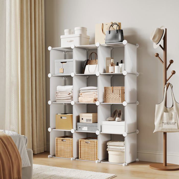 Meuble de rangement modulaire - LUNSY - 12 cubes 32x32x32 cm - Structure en acier et plastique PP