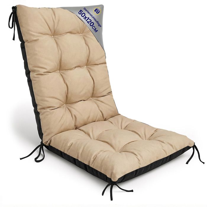Coussin Chaise Jardin Dossier Haut 50x120 cm - Matelas Siege Extérieur Mobilier Confort Imperméable Beige