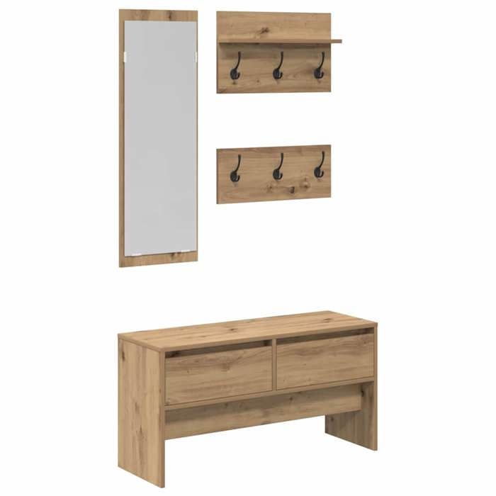 Marron Banc coffre - Ensemble de meubles dentrée avec tiroir 4 pcs - Chêne artisan m8077