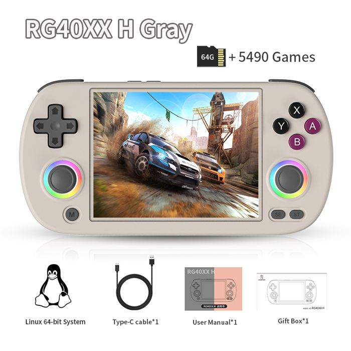 Console Portable ANBERNIC RG40XXH Écran IPS 40 64 Go (Avec 5 490 jeux intégrés) WiFi Gris
