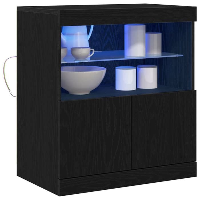 (18053)Commode - contemporain - Buffet rangement - LED Noir 60 5x37x67 cm Bois dingénierie poid:18.75 kg