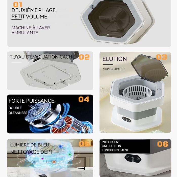 Machine à laver 8l mini - TepidBee - pli entièrement automatique laver les sous vêtements chaussettes les vêtements de bébé avec d