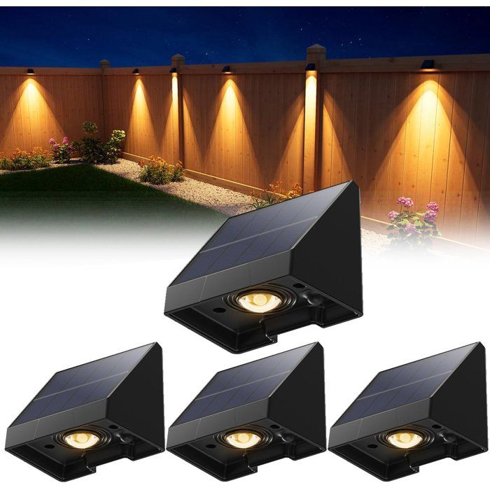 4 lumières solaires décoratives pour clôture - imperméable LED lumière blanche chaude extérieure - pour mur jardin - 6.6x5.8x5.1cm