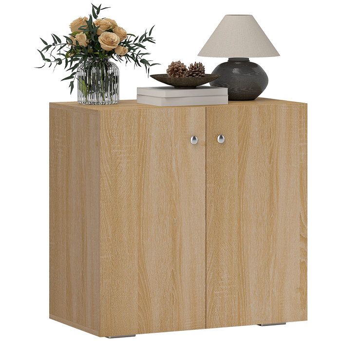 CollaHausse Meuble Multi-usages 2 Portes Poignées Aluminium Bois pour Salon et Bureau 70x39x70 cm