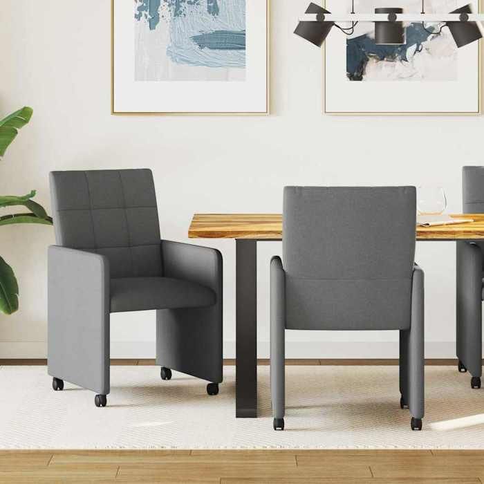 Chaise intérieure moderne vidaXL Fauteuils de Salle à Manger avec Roues 2 pcs Gris foncé tissu(10947）