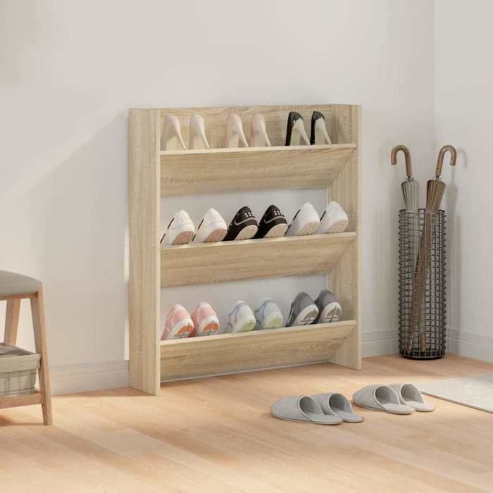 8949 Armoire à Chaussures Murale Chêne Sonoma 80 x 18 x 90 cm en bois dingénierie avec 3 étagères pour Entrée et Dressing