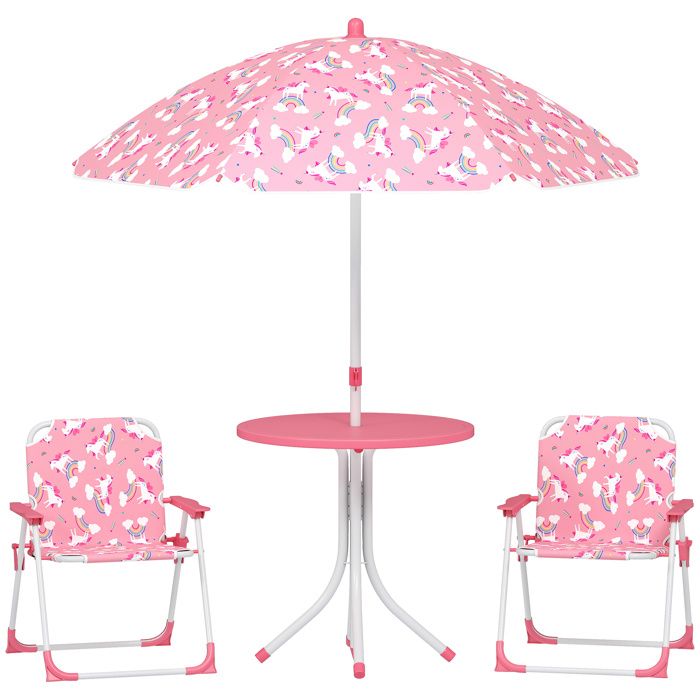 FSX Table de pique-nique pour enfants ensemble table et chaises avec parasol rose