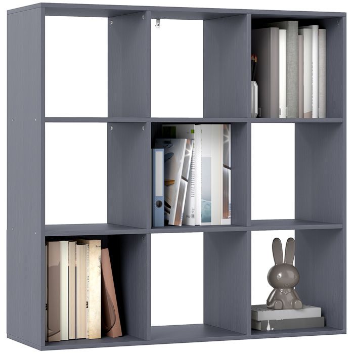 Étagère de Rangement à 9 Cubes Bibliothèque Ouverte en Panneaux de Particules Meuble de Rangement Salon Bureau Gris 91x29 5x91 cm