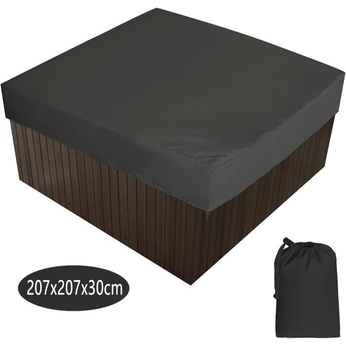 Bache d'extérieur pour Spa Housse de Bain à Remous Carrée Etanche Couverture de Spa en Tissu Polyester 190T, noir, 207x207x30cm