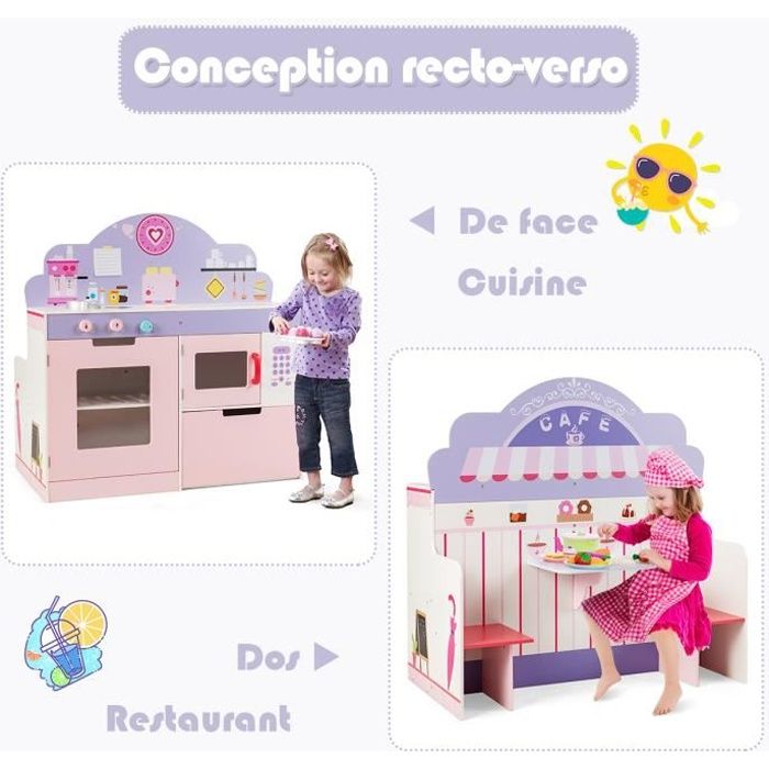 Cuisine Jouet En Bois Rose Pour Enfants | Avec Four, Micro-ondes Et évier | Jeu D'imitation Dès 3 Ans