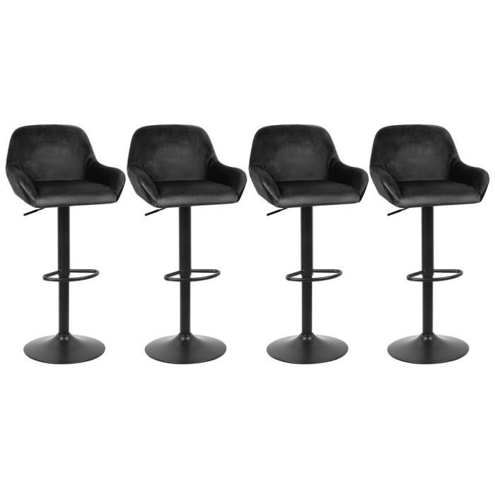 4x tabouret/chaise de bar rembourrée en velours piétement en fer,tabouret de bistrot réglable en hauteur et rotatif