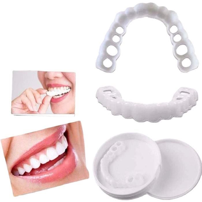 2 Paires Prothèses Cosmétiques de Facettes Dents Temporaires Haut et Bas Faux Dents Temporaires Prothèses Cosmétiques