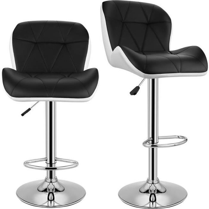 Tabouret de Bar réglable, Lot de 2 Chaise de bar Pivotant, Réglage en  Hauteur avec Dossier, Rotatif à 360 Degrés, Noir et Blanc