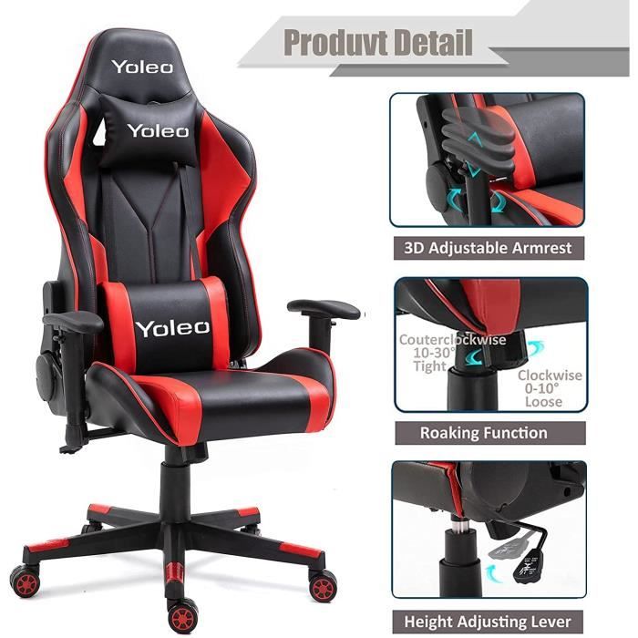 Fauteuil Gaming Chaise Gamer Ergonomique Inclinable 90 150 Pivotante 360 Hauteur Reglable 116 126cm Rouge Uk Stock Prix Pas Cher Cdiscount