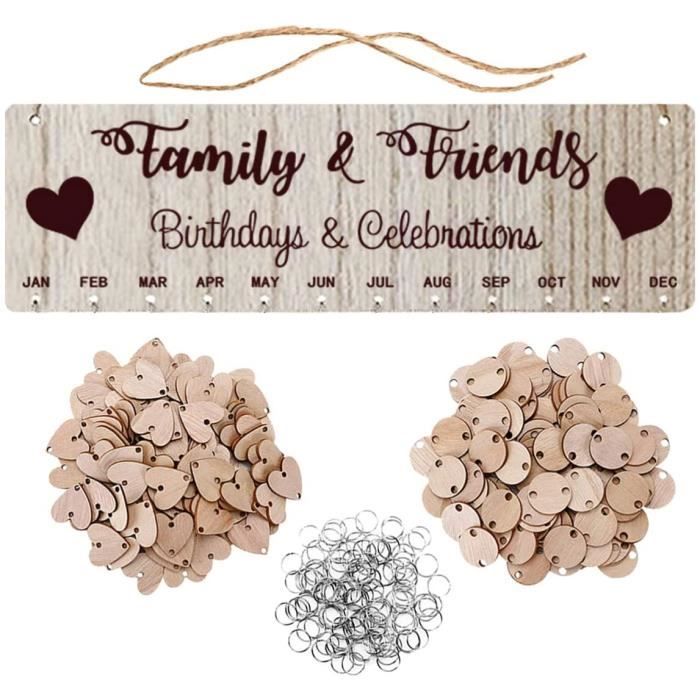 50 Tranches Rondes En Bois Avec Anneaux Fer - Accessoires DIY Calendrier Anniversaire Mural - Décoration Grain